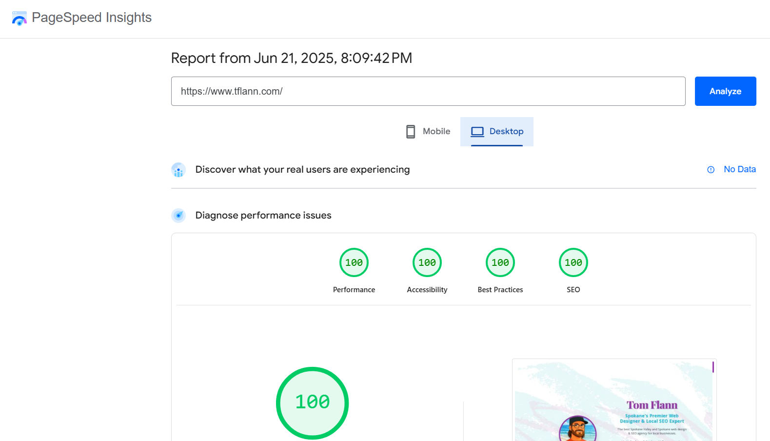 Spokane SEO company webpage speed results showing improved performance metrics